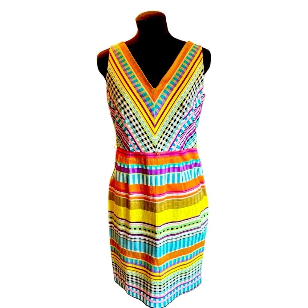 London Times Multicolored Striped Sleeveless Sheath V Neck Dress Womens size 6 - Picture 16 of 16